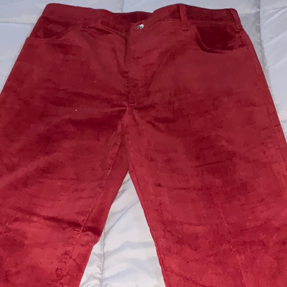 Red felt pants